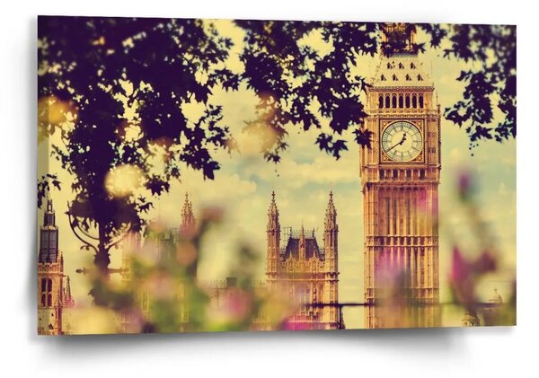 Sablio Obraz Londýn Big Ben Flowers - 60x40 cm
