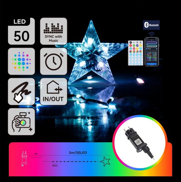 Aigostar - LED RGBICW Vonkajší svetelný reťazec 50xLED/10W/230V 5m IP44 + DO