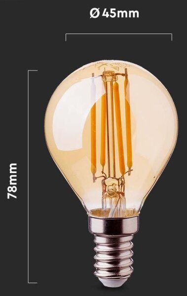 LED Žiarovka FILAMENT AMBER P45 E14/4W/230V 2200K