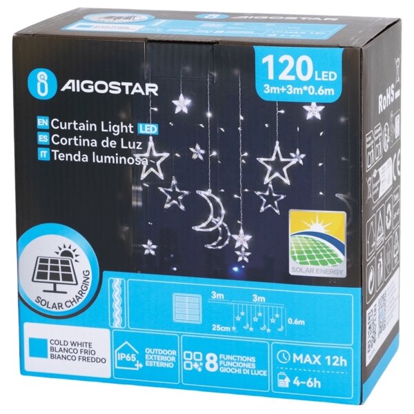 Aigostar - LED solárny vianočný reťazec 120xLED/8 funkcií 3x0,6m 500 mAh IP65 studená biela