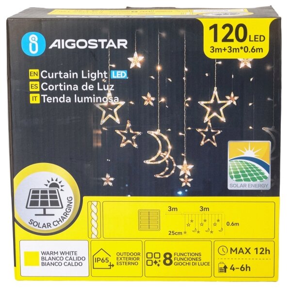 Aigostar - LED solárna vianočná reťaz 120xLED/8 funkcií 3x0,6m 500 mAh IP65 teplá biela