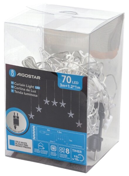 Aigostar - LED Vonkajší reťaz 70xLED/230V 1,2x1m IP44 studená biela hviezdy