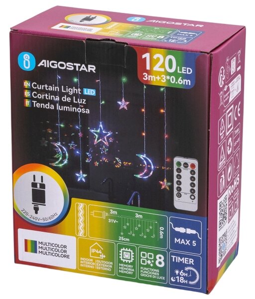 Aigostar - LED RGBY vonkajší vianočný svetelný reťazec 120xLED/6W/230V/8 funkcií 3x0,6m IP44 + DO