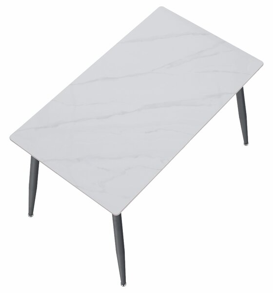 KONDELA Jedálenský stôl, biely mramor/čierna, 121x71 cm, FLORENC TYP 1