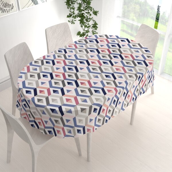 Biante Bavlnený oválny obrus Sandra SA-573 Modro-ružovo-sivé kosoštvorce 50x100 cm