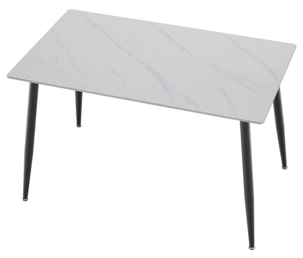 KONDELA Jedálenský stôl, biely mramor/čierna, 121x71 cm, FLORENC TYP 1