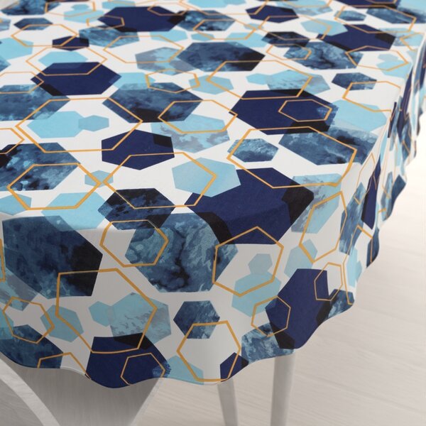 Biante Bavlnený oválny obrus Sandra SA-574 Modré hexagóny na bielom 50x100 cm