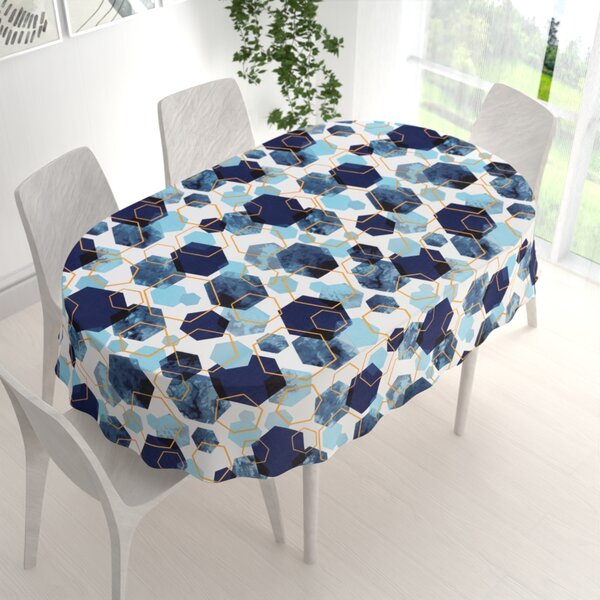 Biante Bavlnený oválny obrus Sandra SA-574 Modré hexagóny na bielom 50x100 cm