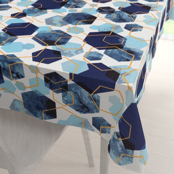 Biante Bavlnený obdĺžnikový obrus Sandra SA-574 Modré hexagóny na bielom 50x100 cm