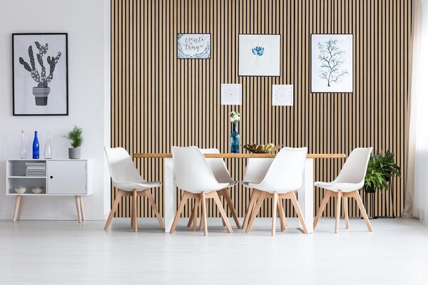 Drevený akustický panel, 2400 x 600 mm, B2BP006, balenie 5 ks, dub morený