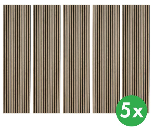 Drevený akustický panel, 2400 x 600 mm, B2BP007, balenie 5 ks, orech