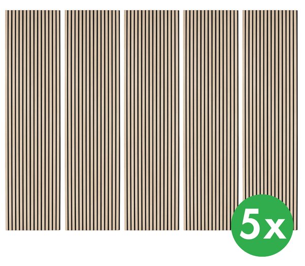 Drevený akustický panel, 2400 x 600 mm, B2BP008, balenie 5 ks, dub sonoma