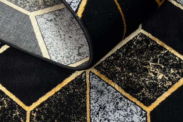 Dywany Łuszczów , Kusový koberec Gloss 400B 86 3D geometric black/gold, 140x190, čierna, kancelária