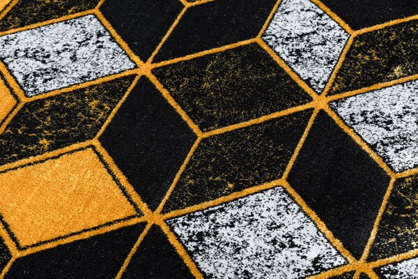Dywany Łuszczów , Kusový koberec Gloss 400B 86 3D geometric black/gold, 140x190, čierna, kancelária