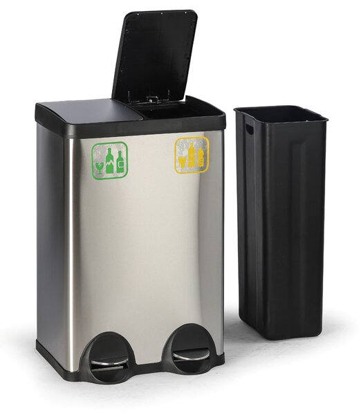 Nášľapný kôš na triedený odpad, 2x28 l, nerezový