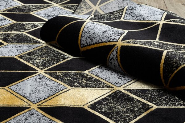 Dywany Łuszczów , Kusový koberec Gloss 400B 86 3D geometric black/gold, 140x190, čierna, kancelária