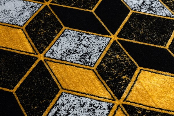 Dywany Łuszczów , Kusový koberec Gloss 400B 86 3D geometric black/gold, 140x190, čierna, kancelária