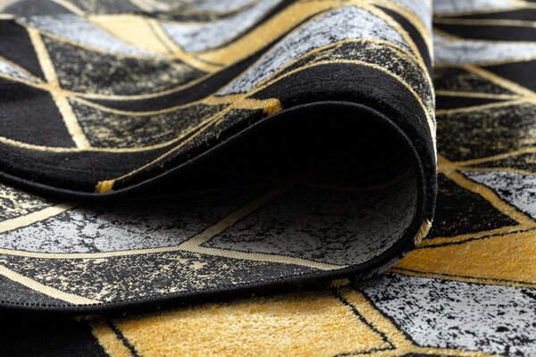 Dywany Łuszczów , Kusový koberec Gloss 400B 86 3D geometric black/gold, 140x190, čierna, kancelária