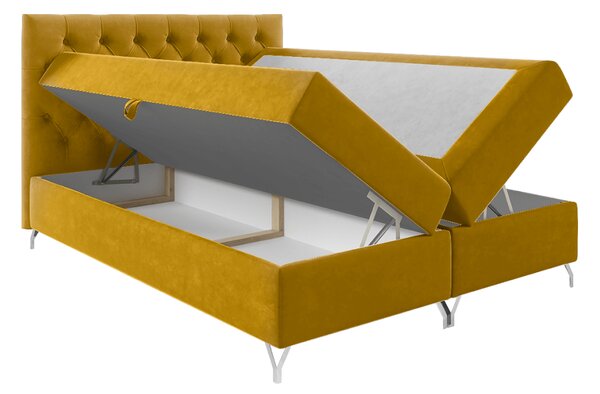KONDELA Boxspringová posteľ, 200x200, žltá látka Velvet, GULIETTE + darček