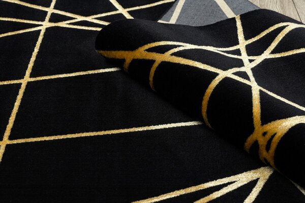 Dywany Łuszczów , Kusový koberec Gloss 406C 86 geometric black/gold, 140x190, čierna, chodba / predsieň