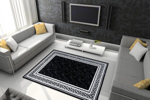 Dywany Łuszczów , Kusový koberec Gloss 2813 87 greek black/grey, 280x370, čiernobiela, chodba / predsieň
