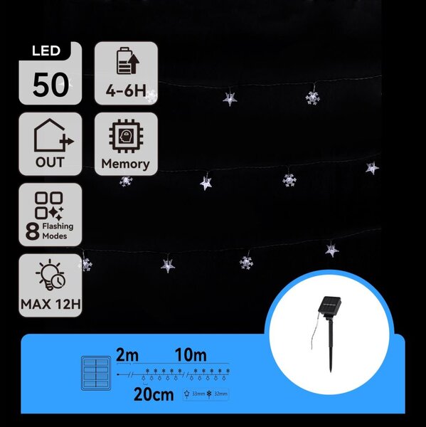Aigostar - LED Solárny vianočný reťaz 50xLED/8 funkcií 12m IP65 studená biela