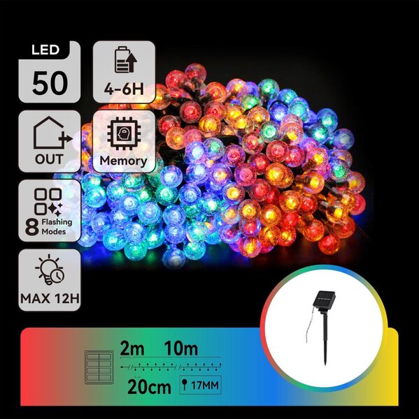 Aigostar - LED Solárna dekoračná reťaz 50xLED/8 funkcií 12m IP65 multicolor
