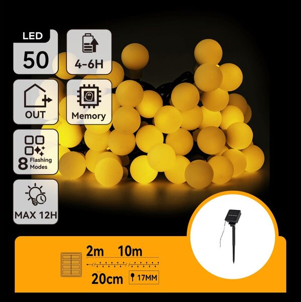 Aigostar - LED Solárna dekoračná reťaz 50xLED/8 funkcií 12m IP65 teplá biela