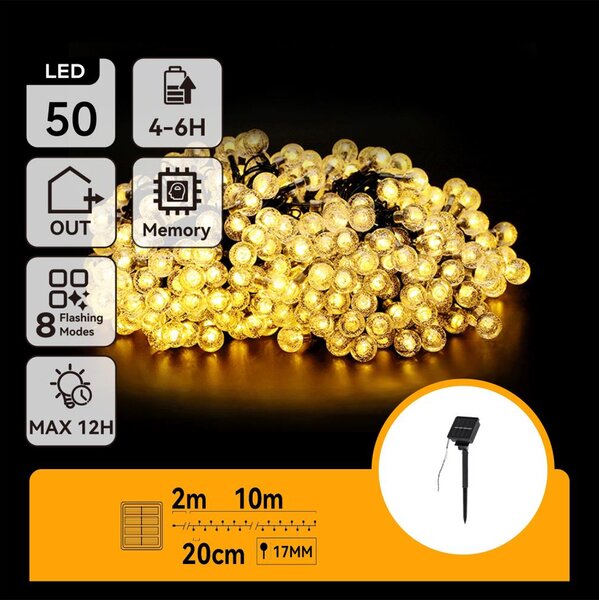 Aigostar - LED Solárna dekoračná reťaz 50xLED/8 funkcií 12m IP65 teplá biela