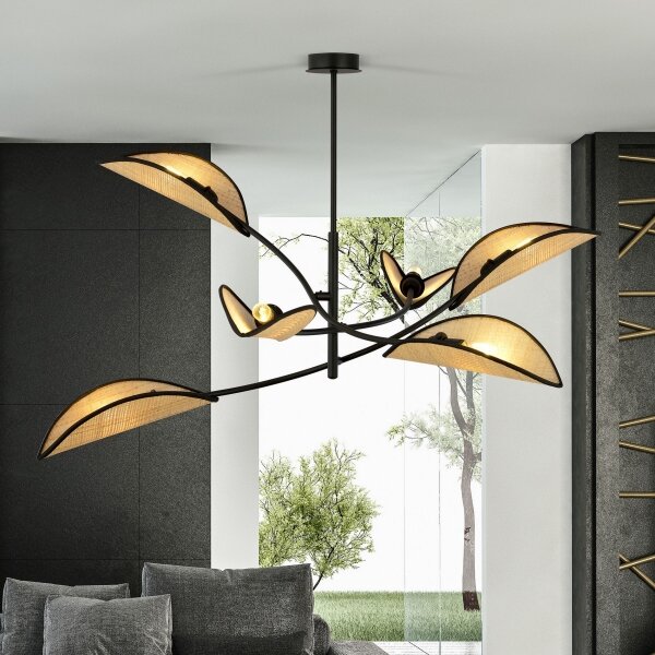 Luster na tyči LOTUS 6xE14/10W/230V čierna/béžová