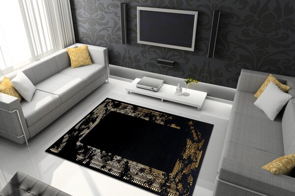 Dywany Łuszczów , AKCIA: 200x290 cm Kusový koberec Gloss 408C 86 glamour black/gold, čierna, chodba / predsieň