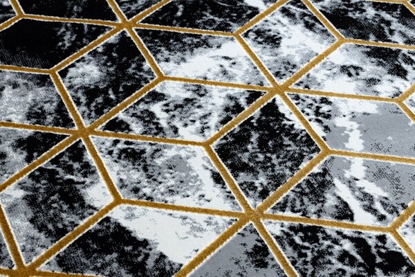 Dywany Łuszczów , Kusový koberec Gloss 409A 82 3D cubes black/gold/grey, 80x150, čiernobiela, kancelária