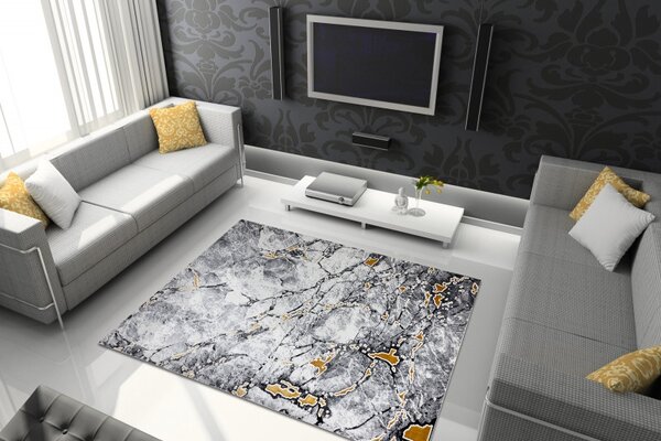 Dywany Łuszczów, Kusový koberec Gloss 528A 58 3D mramor ivory/black, 80x150, šedá, kancelária