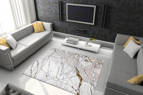 Dywany Łuszczów , Kusový koberec Gloss 529A 53 3D mramor ivory/beige, 80x150, béžová, kancelária