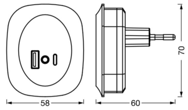 Ledvance- LED Nočné svietidlo do zásuvky so senzorom a USB LUNETTA LED/12,5W/230V