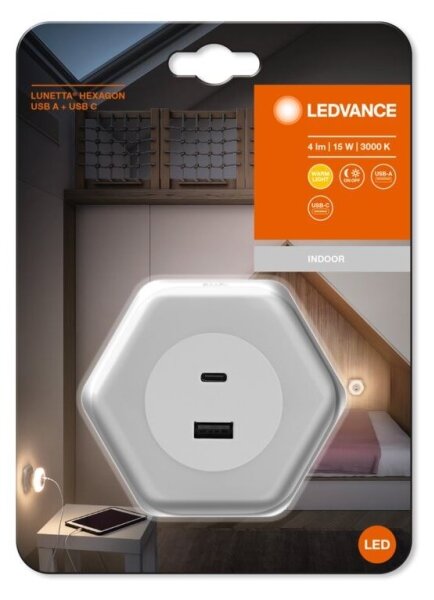 Ledvance - LED Orientačné svietidlo do zásuvky s USB LUNETTA LED/15W/230V
