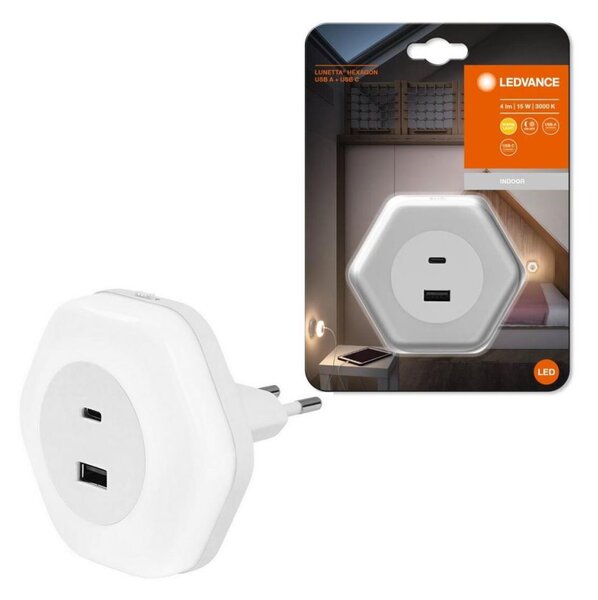 Ledvance - LED Orientačné svietidlo do zásuvky s USB LUNETTA LED/15W/230V