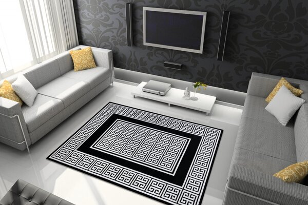 Dywany Łuszczów , Kusový koberec Gloss 6776 85 greek black/ivory, 80x150, čiernobiela, chodba / predsieň