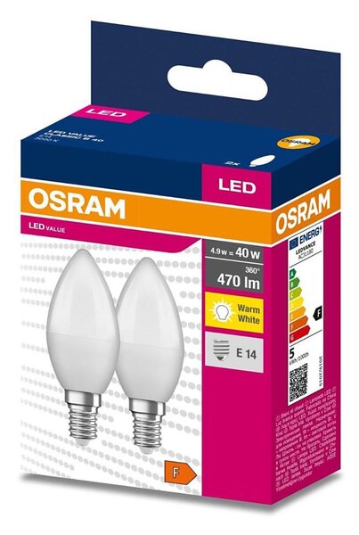 SADA 2x LED Žiarovka B35 E14/4,9W/230V 3000K - Osram