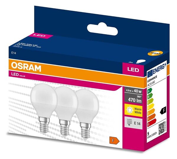 SADA 3x LED Žiarovka P45 E14/4,9W/230V 3000K - Osram