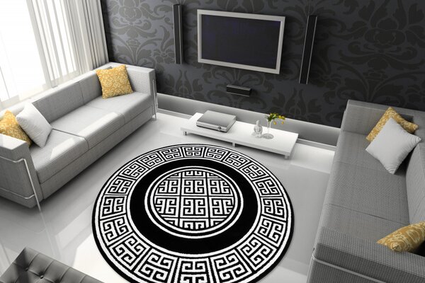 Dywany Łuszczów , Kusový koberec Gloss 6776 85 greek black/ivory kruh, 200x200 (priemer) kruh, čiernobiela, chodba / predsieň