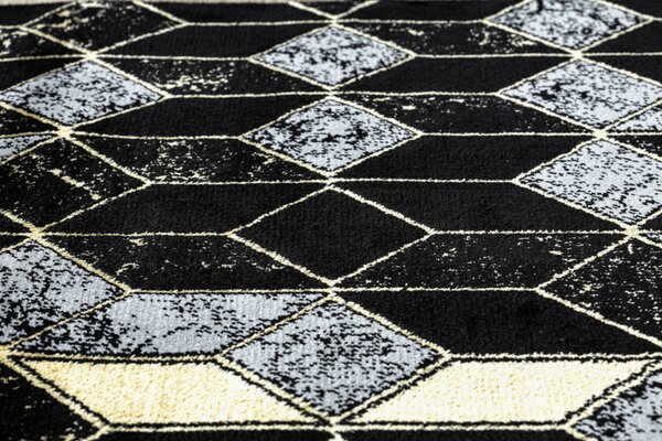 Dywany Łuszczów , Behúň Gloss 400B 86 3D geometric black/gold, 60x300, čierna, obývacia izba