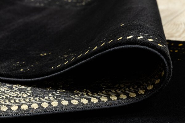 Dywany Łuszczów , Behúň Gloss 408C 86 geometric black/gold, 80x300, čierna, obývacia izba