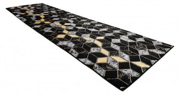 Dywany Łuszczów , Behúň Gloss 400B 86 3D geometric black/gold, 60x300, čierna, obývacia izba