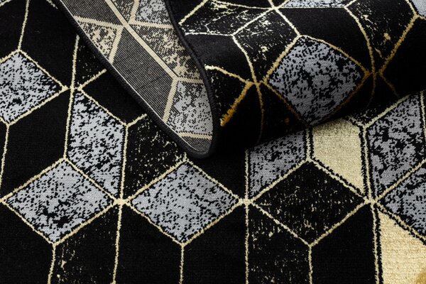 Dywany Łuszczów , Behúň Gloss 400B 86 3D geometric black/gold, 60x300, čierna, obývacia izba