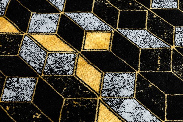Dywany Łuszczów , Behúň Gloss 400B 86 3D geometric black/gold, 60x300, čierna, obývacia izba
