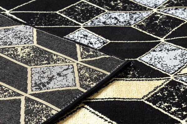 Dywany Łuszczów , Behúň Gloss 400B 86 3D geometric black/gold, 60x300, čierna, obývacia izba