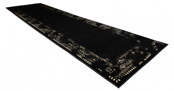 Dywany Łuszczów , Behúň Gloss 408C 86 geometric black/gold, 80x300, čierna, obývacia izba