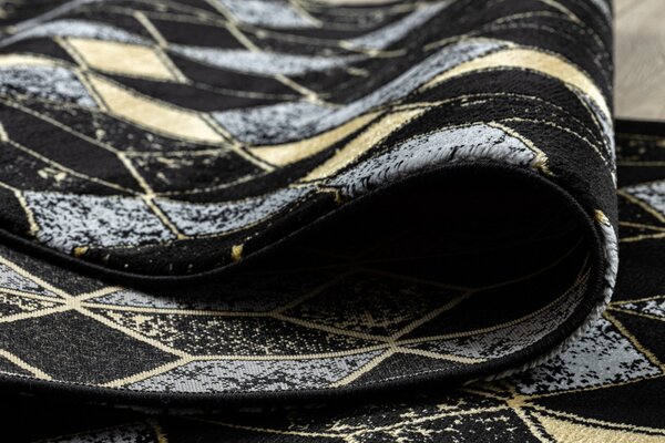 Dywany Łuszczów , Behúň Gloss 400B 86 3D geometric black/gold, 60x300, čierna, obývacia izba