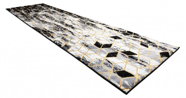 Dywany Łuszczów , Behúň Gloss 409A 82 3D cubes black/gold/grey, 70x200, čierna, obývacia izba